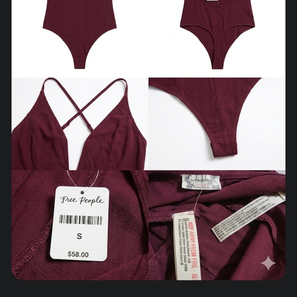 Free People Deep V Crossback Bodysuit - Burgundy - Picture 5 of 5